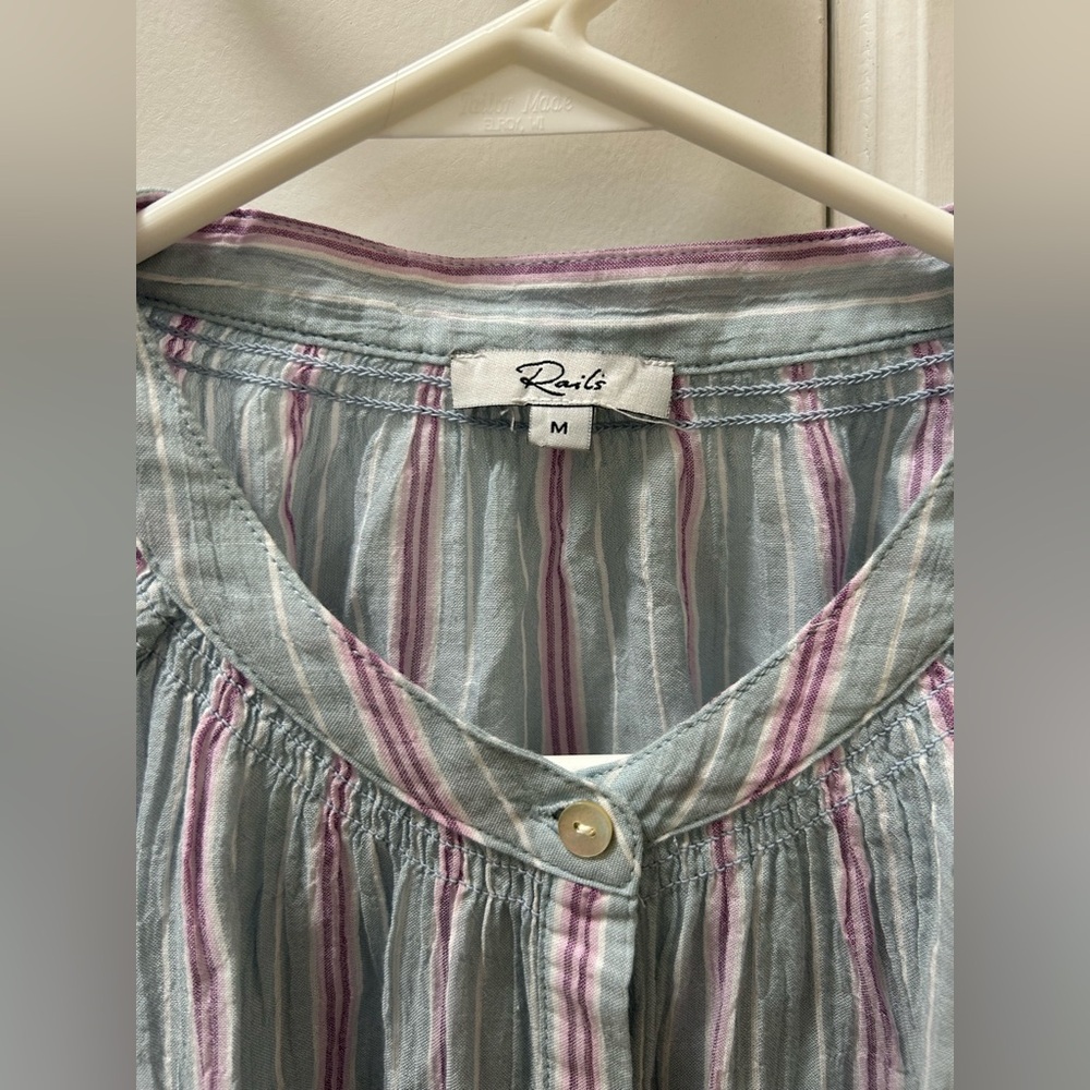 Rails Striped Button-Up Blouse - White and Pink - Picture 5 of 7